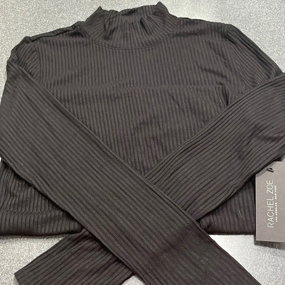 Rachel Zoe black ribbed mock turtleneck
